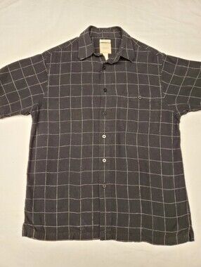 Saddlebred Washable Linen Shirt Men's M Black Windowpane SS Button Down